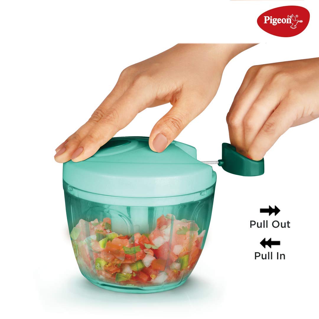 Pigeon by Stoverkraft Plastic Handy Chopper with 3 Bladess for Chopping of  Fruits and Vegetables (Green 5.5 Inches)